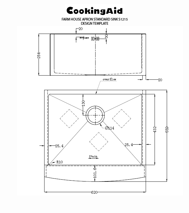 CookingAid Farm House Apron Standard Sink S1215 Design Template