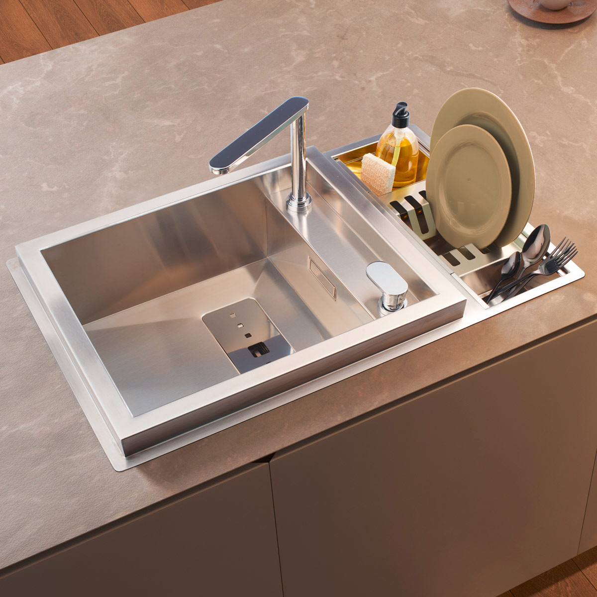 Chiuveta-bucatarie-inox-premium-CookingAid-Invictus-cu-baterie-Box-QS-3000