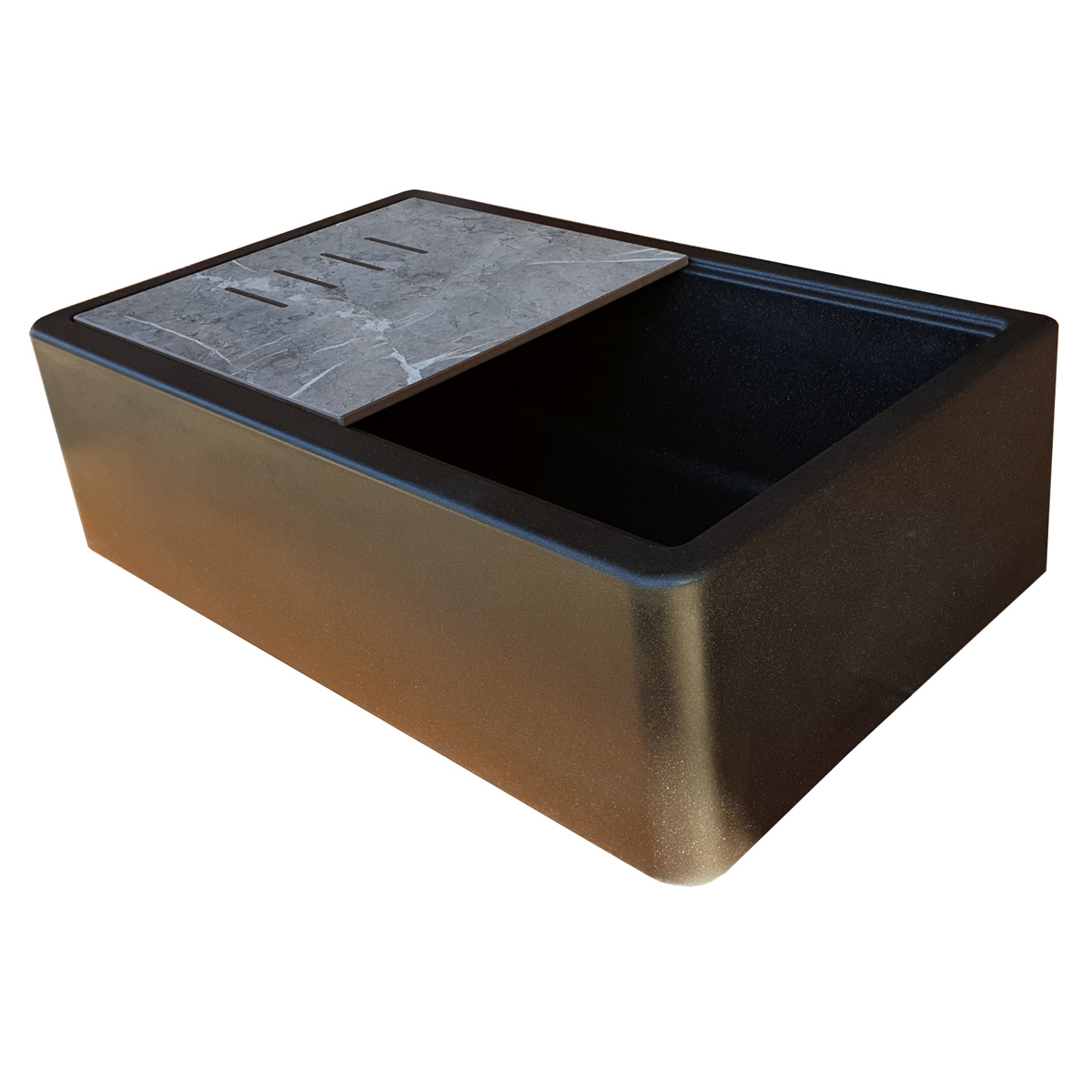 Chiuveta-bucatarie-Granit-CookingAid-Farm-House-Lux-neagra-cu-particule-titanium-1