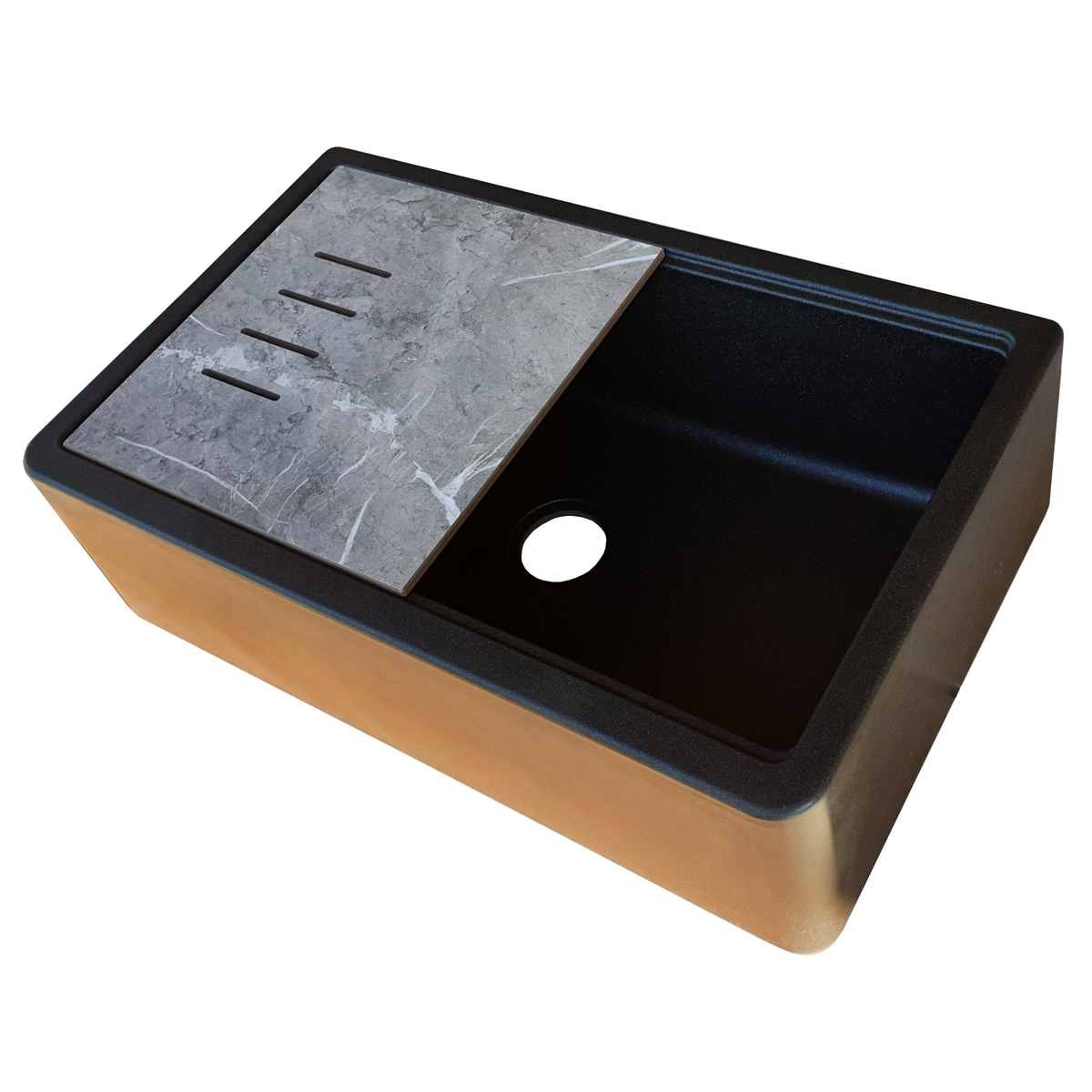 Chiuveta-bucatarie-Granit-CookingAid-Farm-House-Lux-neagra-cu-particule-titanium-3
