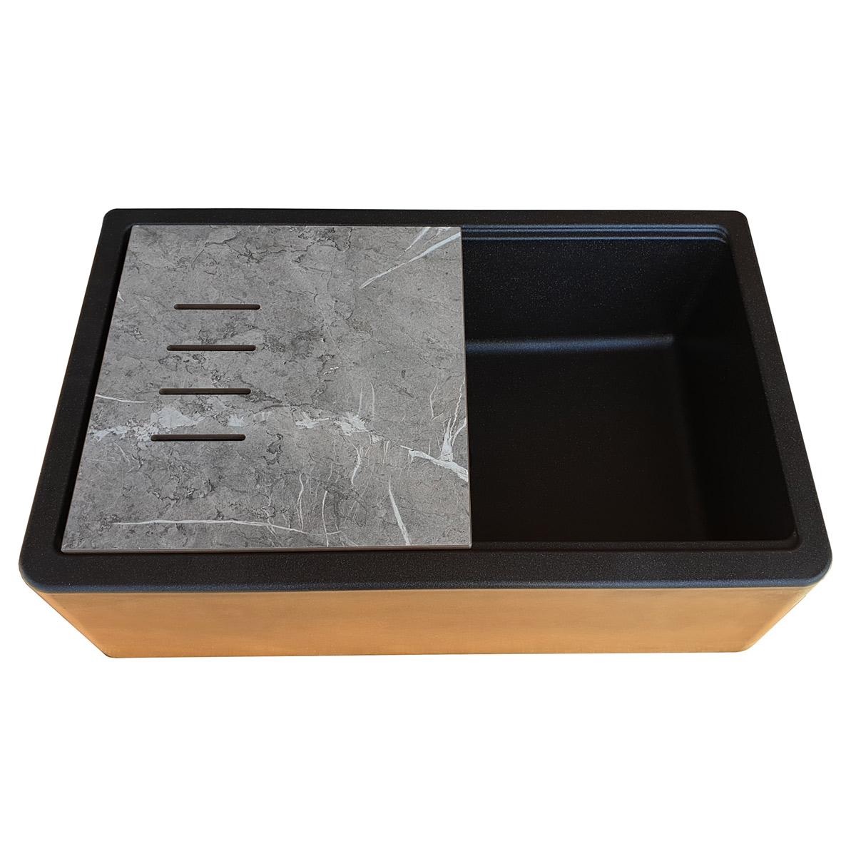 Chiuveta-bucatarie-Granit-CookingAid-Farm-House-Lux-neagra-cu-particule-titanium-4