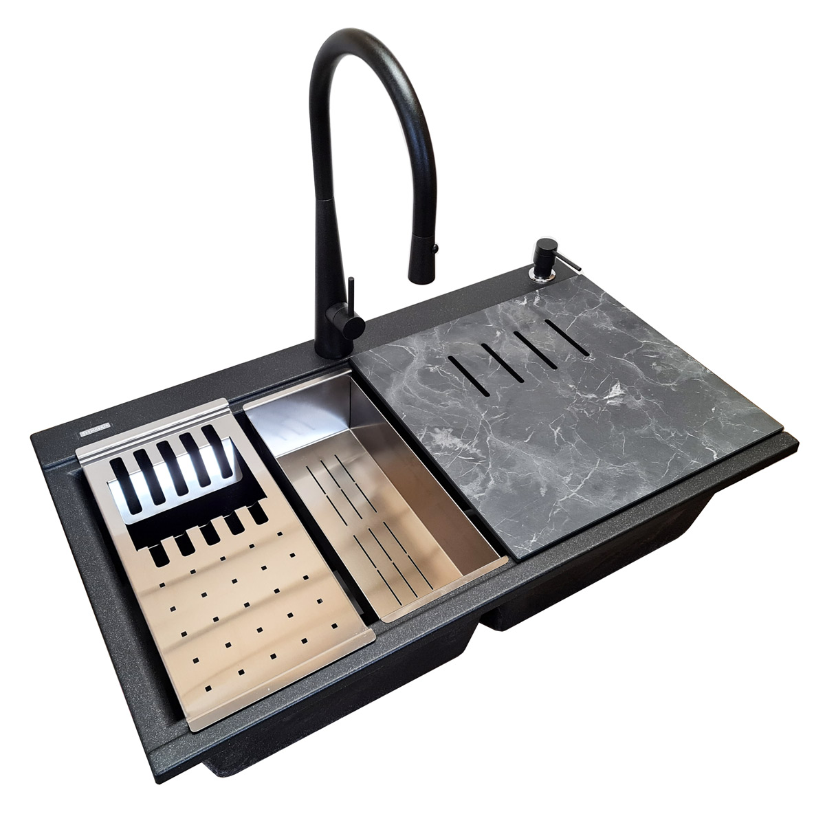 Chiuveta-Bucatarie-CookingAid-Kinga-LX8620-negru-metalic-tocatoare-ABS-Ardesia-2