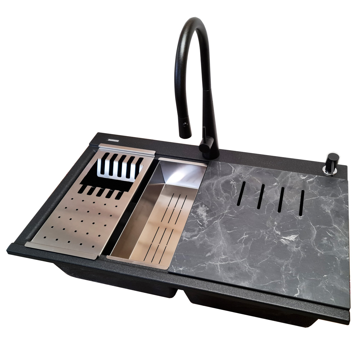 Chiuveta-Bucatarie-CookingAid-Kinga-LX8620-negru-metalic-tocatoare-ABS-Ardesia-4