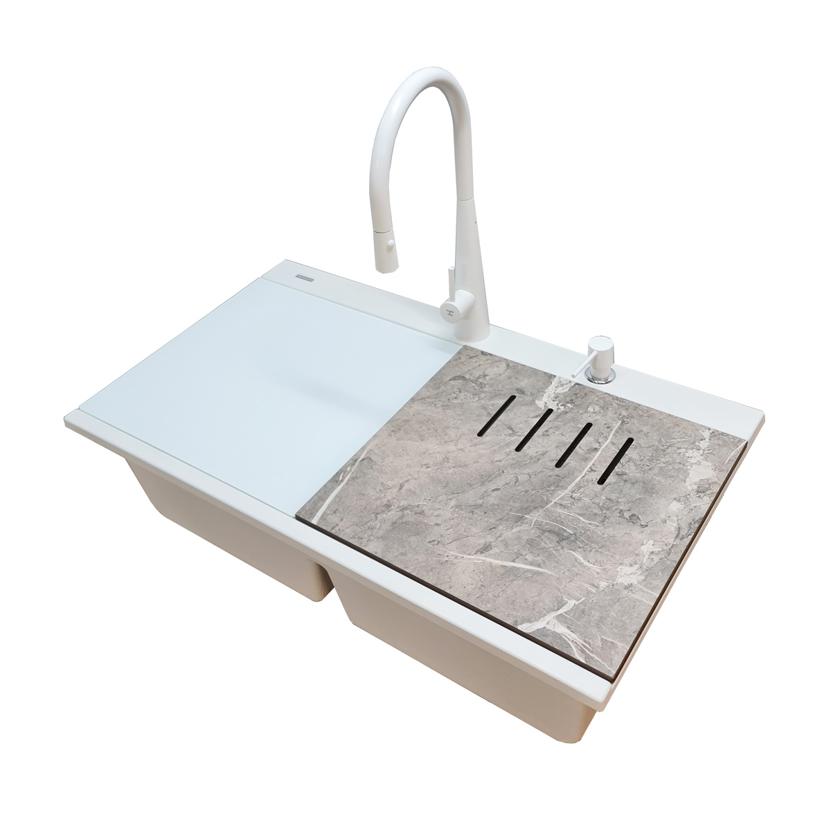 Set-Chiuveta-Bucatarie-CookingAid-Kinga-LX8620-polar-white-baterie-Newmix-90-tocator-Tortora