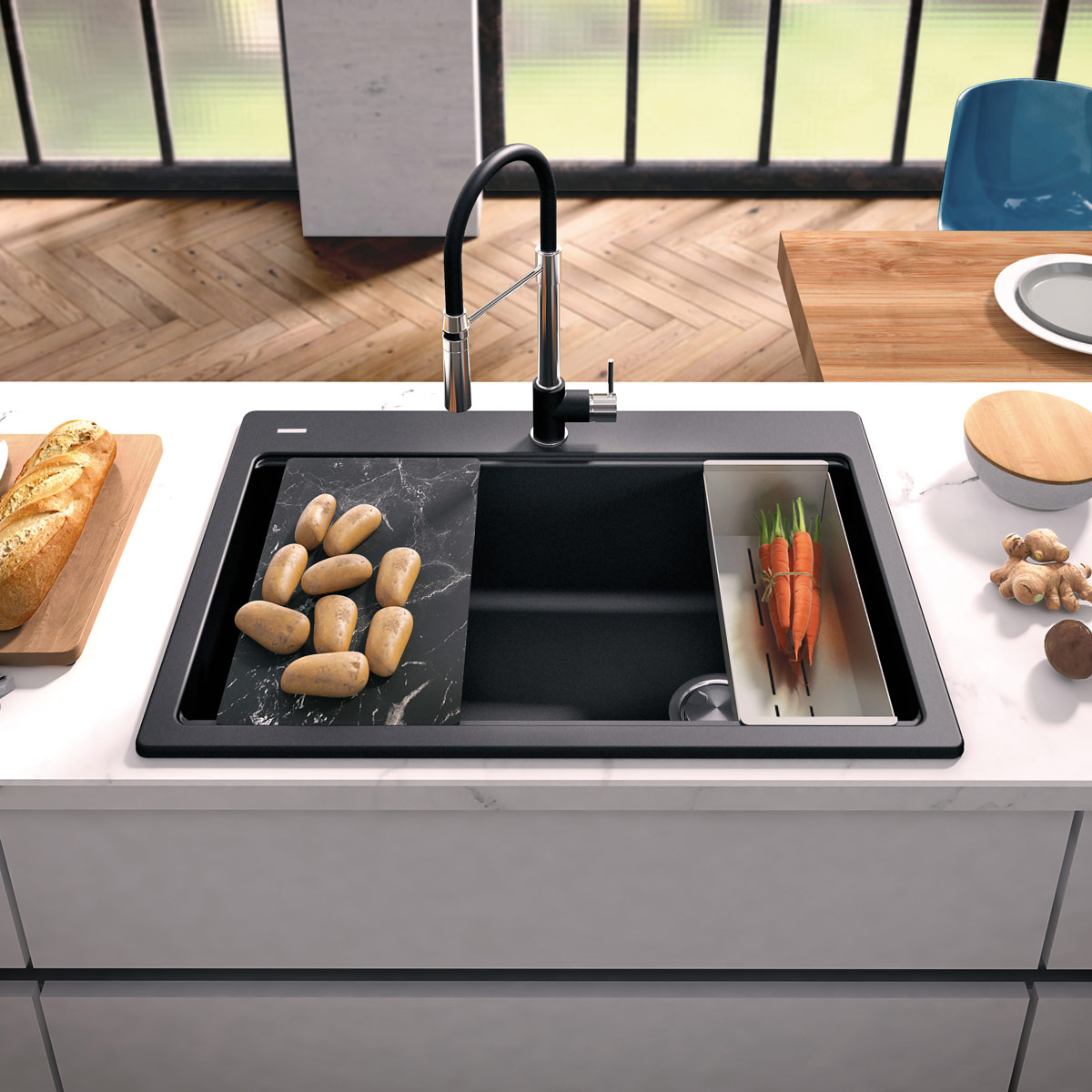 Chiuveta-Bucatarie-Granit-CookingAid-Cube-ON3322-Black-Metal-Quartz-1