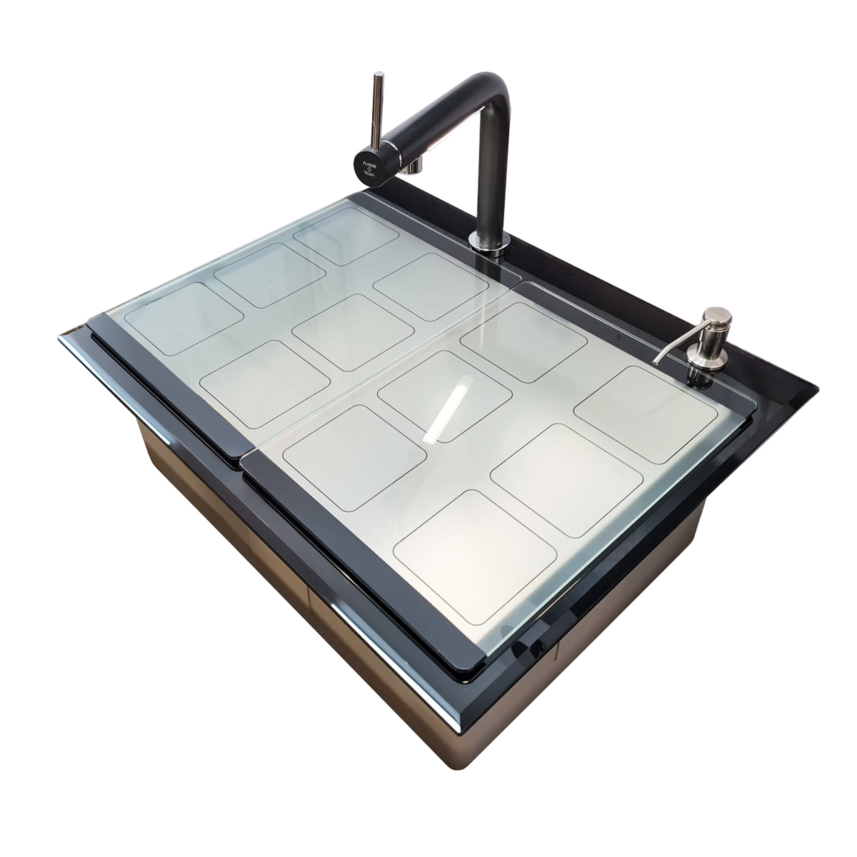 Chiuveta-bucatarie-inox-CookingAid-Tempered-Glass-Black-cu-baterie-Lumix-led-1