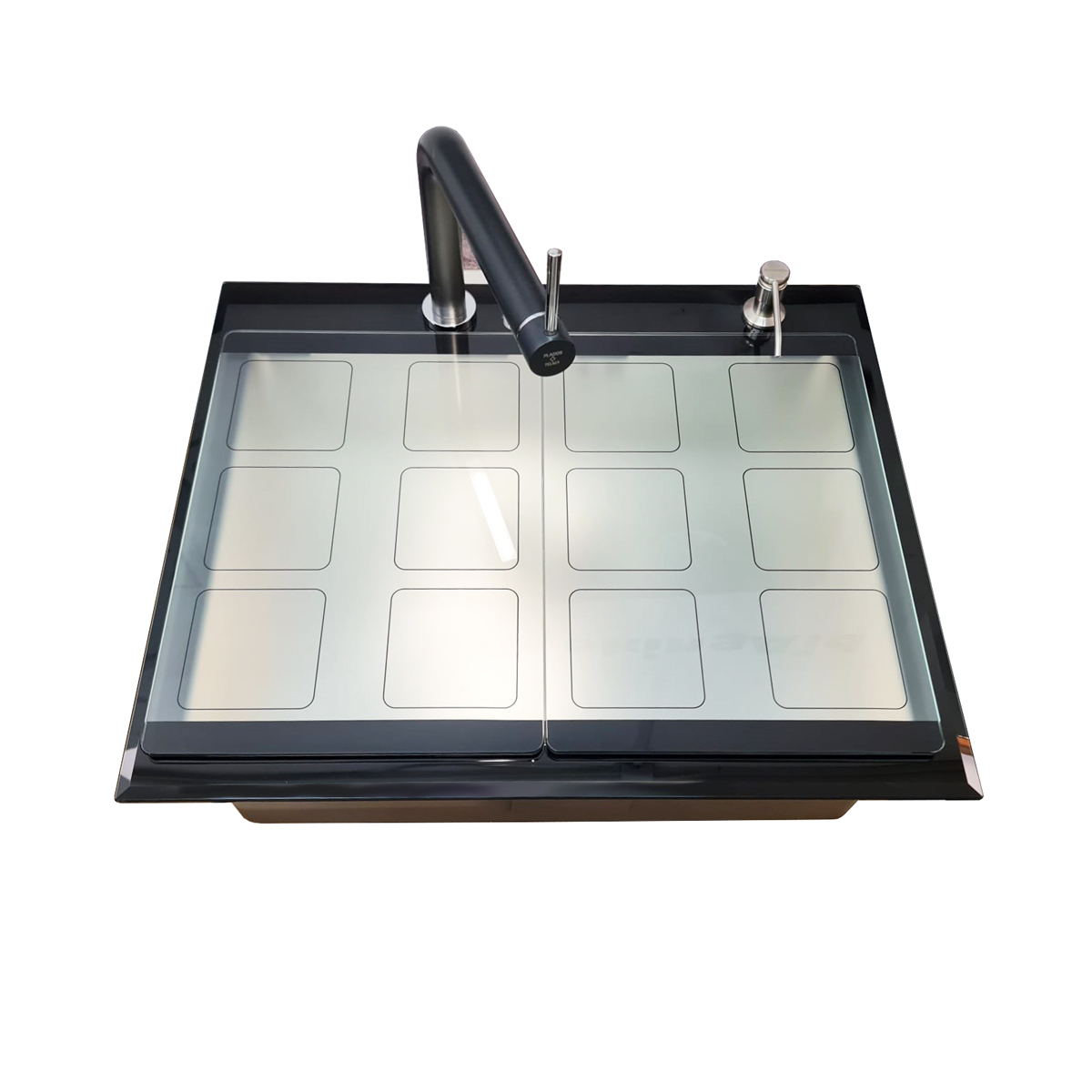 Chiuveta-bucatarie-inox-CookingAid-Tempered-Glass-Black-cu-baterie-Lumix-led-2