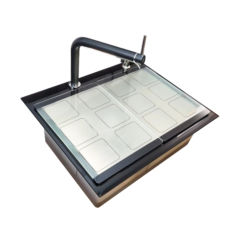 Chiuveta-bucatarie-inox-CookingAid-Tempered-Glass-Black-cu-baterie-Lumix-led