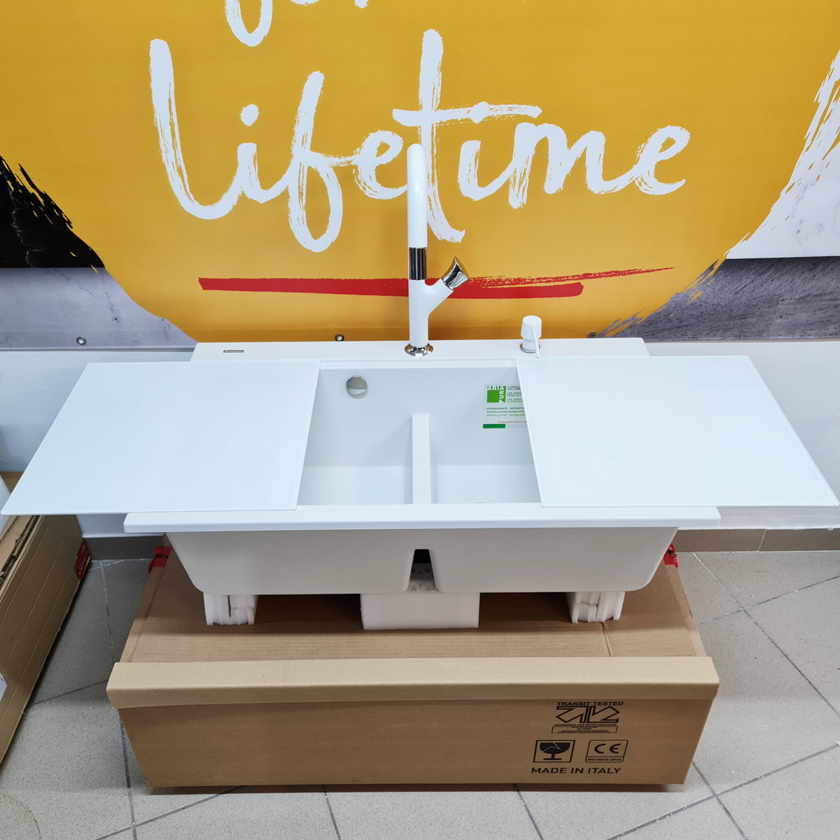 Chiuveta-Bucatarie-Granit-CookingAid-Kinga-LX8620-Polar-White-Baterie-Parmix-tavita-dozator-4
